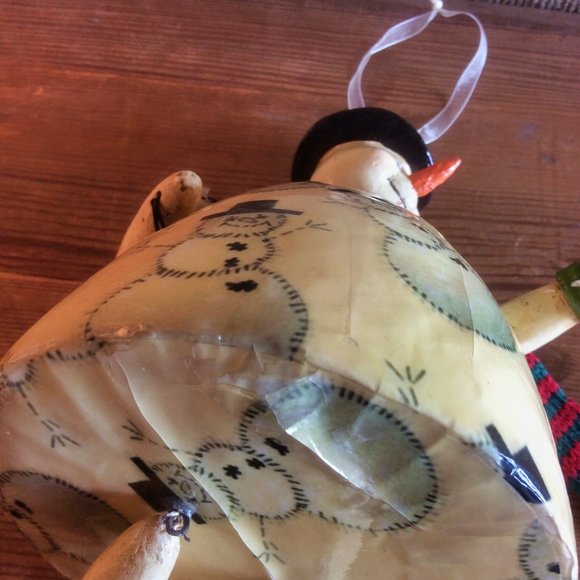 Snowman Ornament Shelf Sitter Paper Mache Striped Scarf Mittens Elf Shoes - Picture 7 of 7